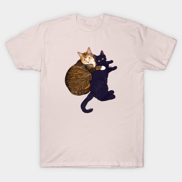 Momma Cat Love - Tabby Cat & Black Kitten T-Shirt by EcoElsa